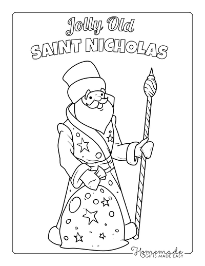 Santa Coloring Pages St Nicholas With Staff Sack