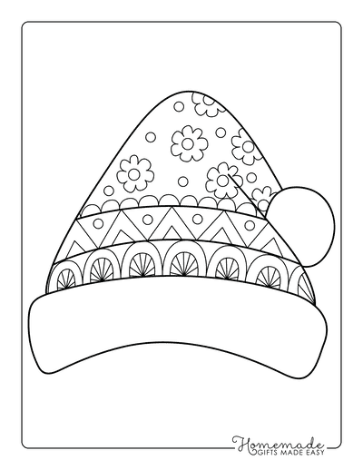 Santa Coloring Pages Zentangle Hats Style 9
