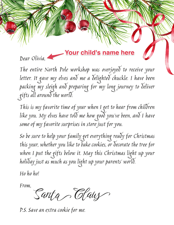 santa thank you letter template