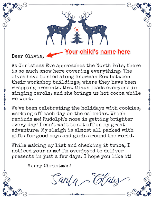 reindeer letter from santa template