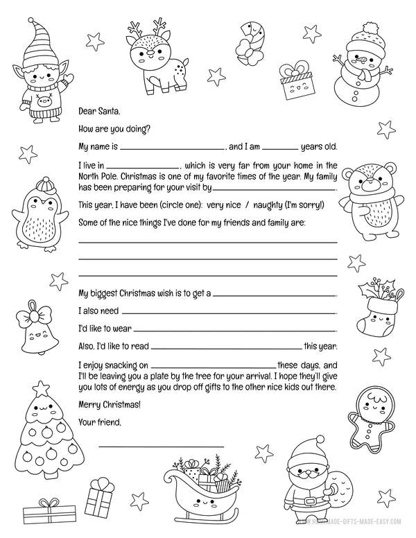 Santa Letter Template to Color to Santa