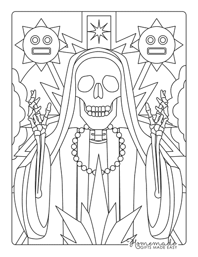 Scary Coloring Pages Creepy Grim Reaper Skeleton With Sun Motifs