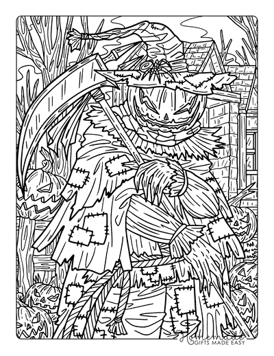 Scary Coloring Pages Spooky Horror Scary Halloween Scarecrow With Scythe