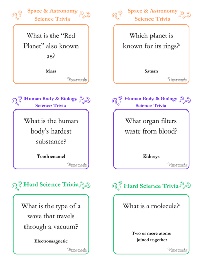 Science Trivia Questions Space Bio Hard