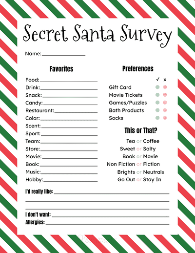 Free Printable Secret Santa Form