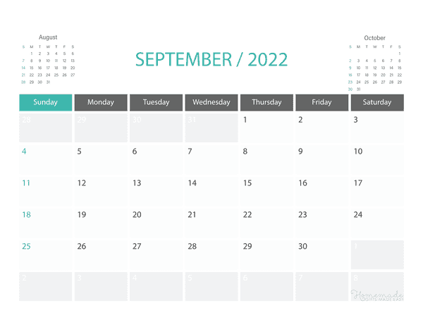 September Calendar 2022 Printable Corporate Landscape