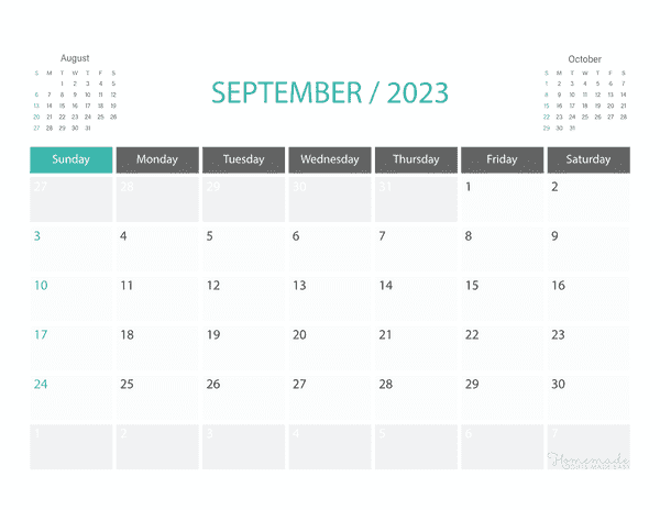 September Calendar 2023 Printable Corporate Landscape