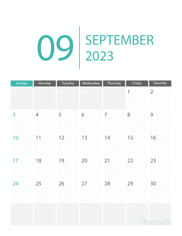 September 2023 & 2024 Calendar Free Printable with Holidays