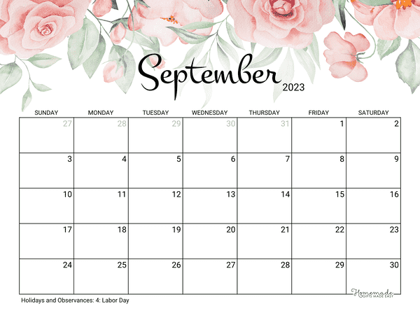 September 2023 & 2024 Calendar | Free Printable with Holidays