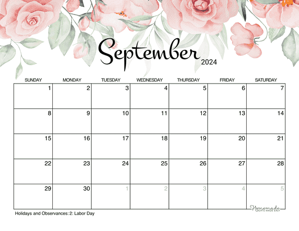 Blank Calendar Template September 2024 Free Hedda Krissie