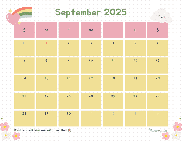 September Calendar 2025 Cute Girly Notebook