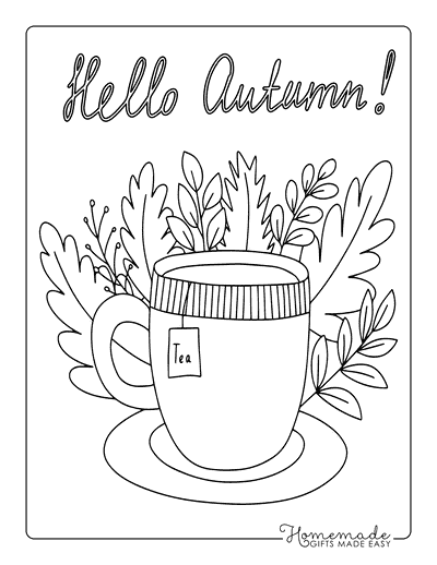 September Coloring Pages Cozy Hello Autumn Tea Cup