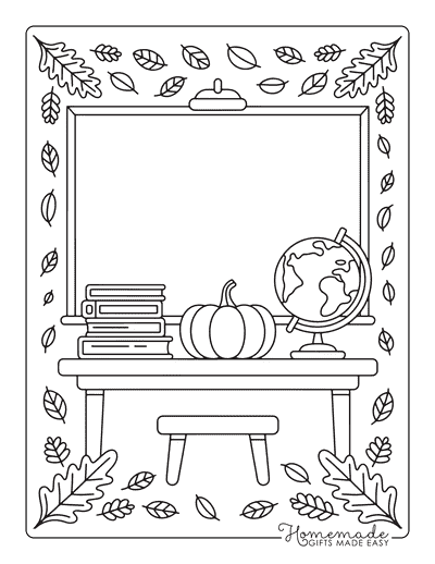 September Coloring Pages Cute Back to School Fall Blank Blackboard