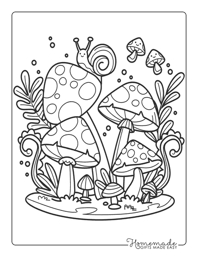 September Coloring Pages Cute Fall Mushrooms and Snail