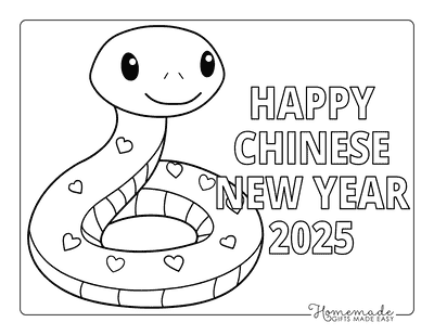 Snake Coloring Pages Cute Cartoon Snake With Hearts New Year