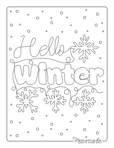 Snowflake Coloring Page Hello Winter Sign
