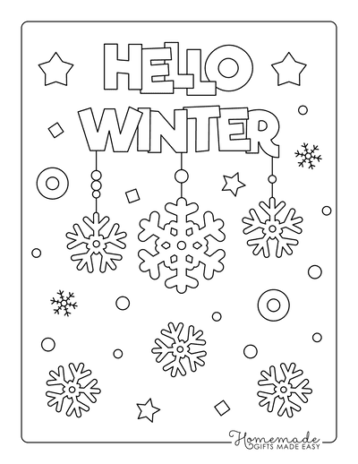 Snowflake Coloring Page Hello Winter Snowing Cute