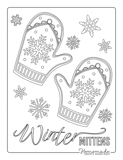 Snowflake Coloring Page Winter Mittens