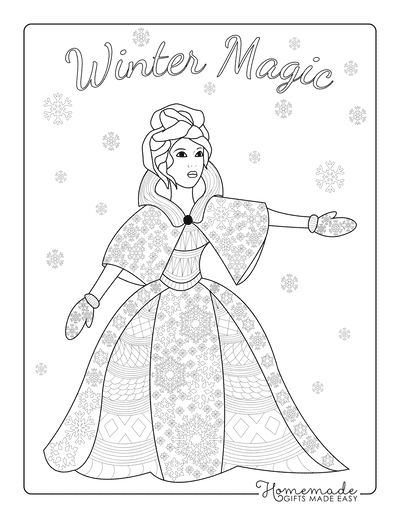 Snowflake Coloring Page Winter Queen Princess Snow