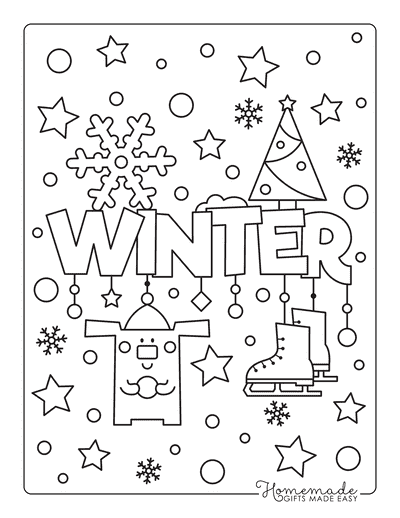 Snowflake Coloring Page Winter Snow Ice Skates Cute