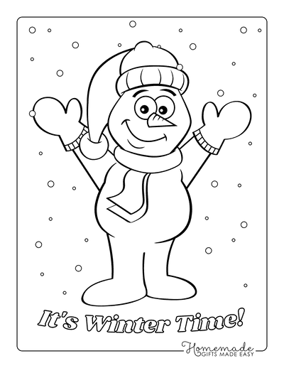 Snowman Coloring Pages Cute Snowman Outline Mittens Scarf Santa Hat
