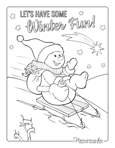 Snowman Coloring Pages Cute Snowman Sledding Down Hill Bunny Toy Shooting Star