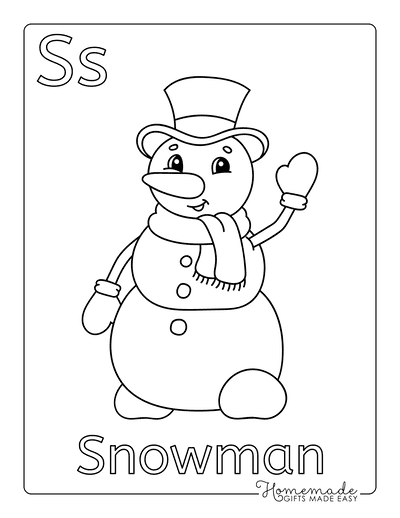 Snowman Coloring Pages Cute Waving Top Hat Gloves