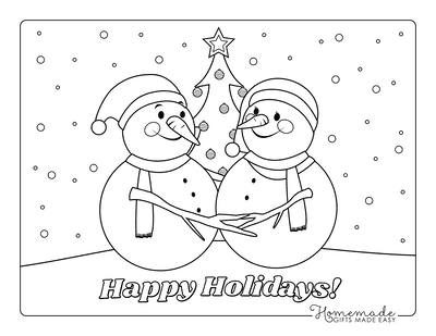 Cute Happy Little Boy and Girl Making Snowman on Christmas Holiday Cartoon Coloring  Set Pages for Kids and Adult - MasterBundles