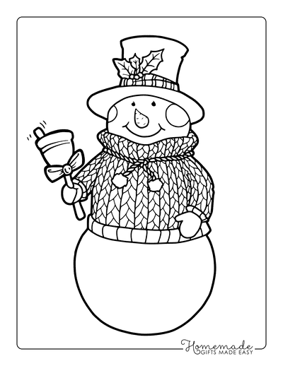 Snowman Coloring Pages Knitted Sweater Bell Top Hat