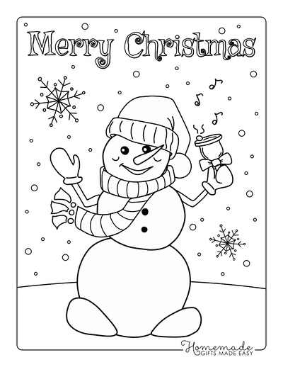 Snowman Coloring Pages Merry Christmas Scarf Bell Snowflakes