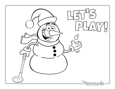 Snowman Coloring Pages Playing Golf Santa Hat
