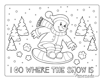 Snowman Coloring Pages Snow Boarding