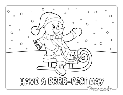 Snowman Coloring Pages Snowman Sitting on Sled Santa Hat