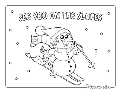 Snowman Coloring Pages Snowman Skiing Scarf Santa Hat