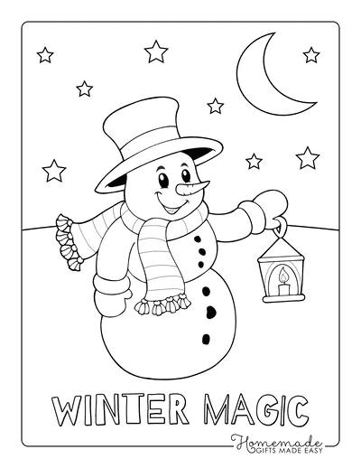 Snowman Coloring Pages Snowman With Top Hat Scarf Holding Lantern