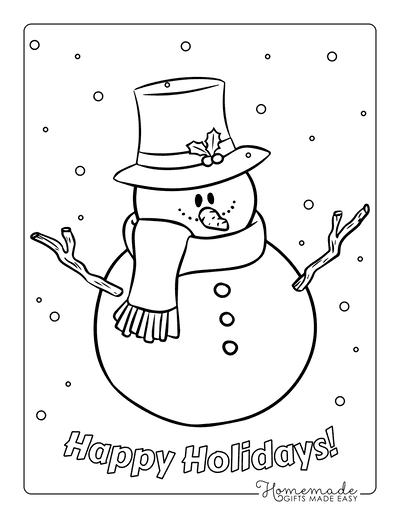 Snowman Coloring Pages Top Hat With Holly Stick Arms