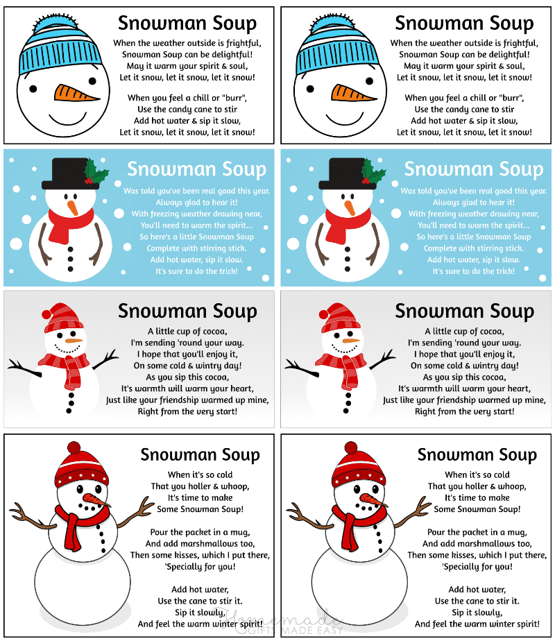 Snowman Soup Poem Printable Tags