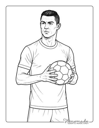 Soccer Coloring Pages Easy Realistic Cristiano Ronaldo Holding Soccer Ball Football Drawing