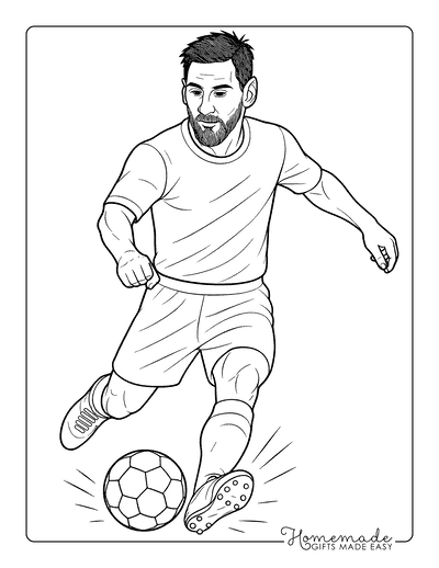 Soccer Coloring Pages Easy Realistic Lionel Messi Kicking Soccer Ball Football Drawing