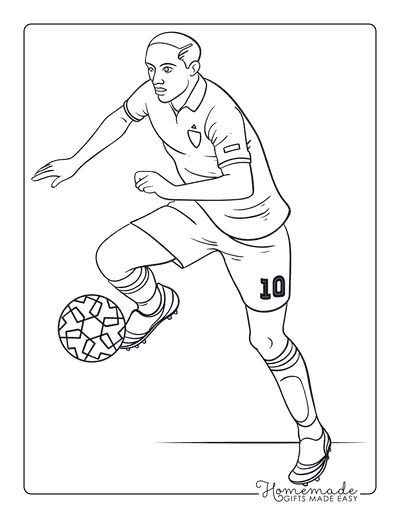 Soccer Coloring Pages Easy Realistic Soccer Player Dribbling Football