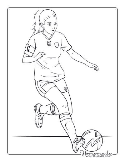 Soccer Coloring Pages Easy Realistic Soccer Player Woman Kicking Football Drawing