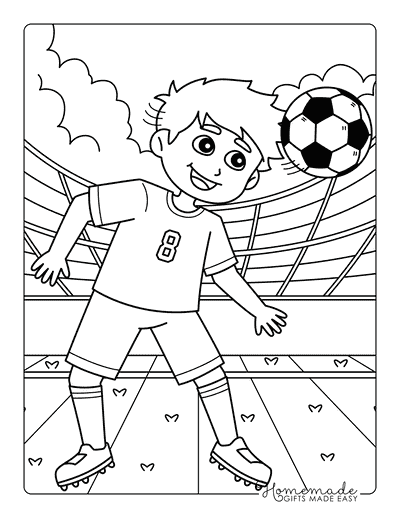 Soccer Coloring Pages Easy Soccer Player Boy Headbutting Soccer Ball