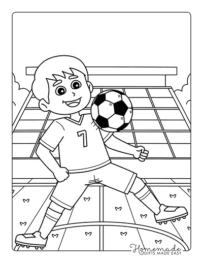 Soccer Coloring Pages Easy Soccer Player Boy Hitting Football With Chest