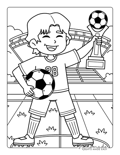 Soccer Coloring Pages Easy Soccer Player Girl Holding Trophy