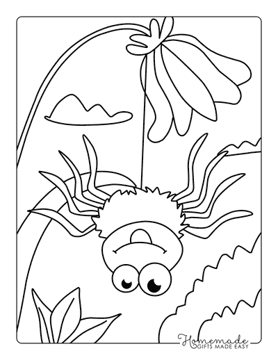 Spider Coloring Pages Cute Spider Hanging Upside Down From Flower