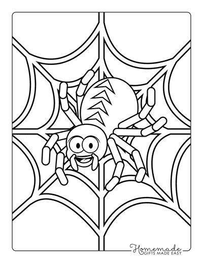 Spider Coloring Pages Hand Drawn Cartoon Spider on Web