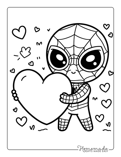 Spiderman Coloring Pages Kawaii Spiderman Holding Heart