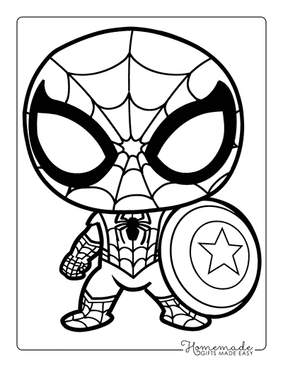 Spiderman Coloring Pages Kawaii Spiderman Pretending Cptamerica