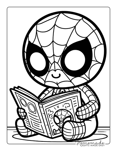 Spiderman Coloring Pages Kawaii Spiderman Reading Comic