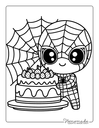 Spiderman Coloring Pages Kawaii Spiderman With Cake